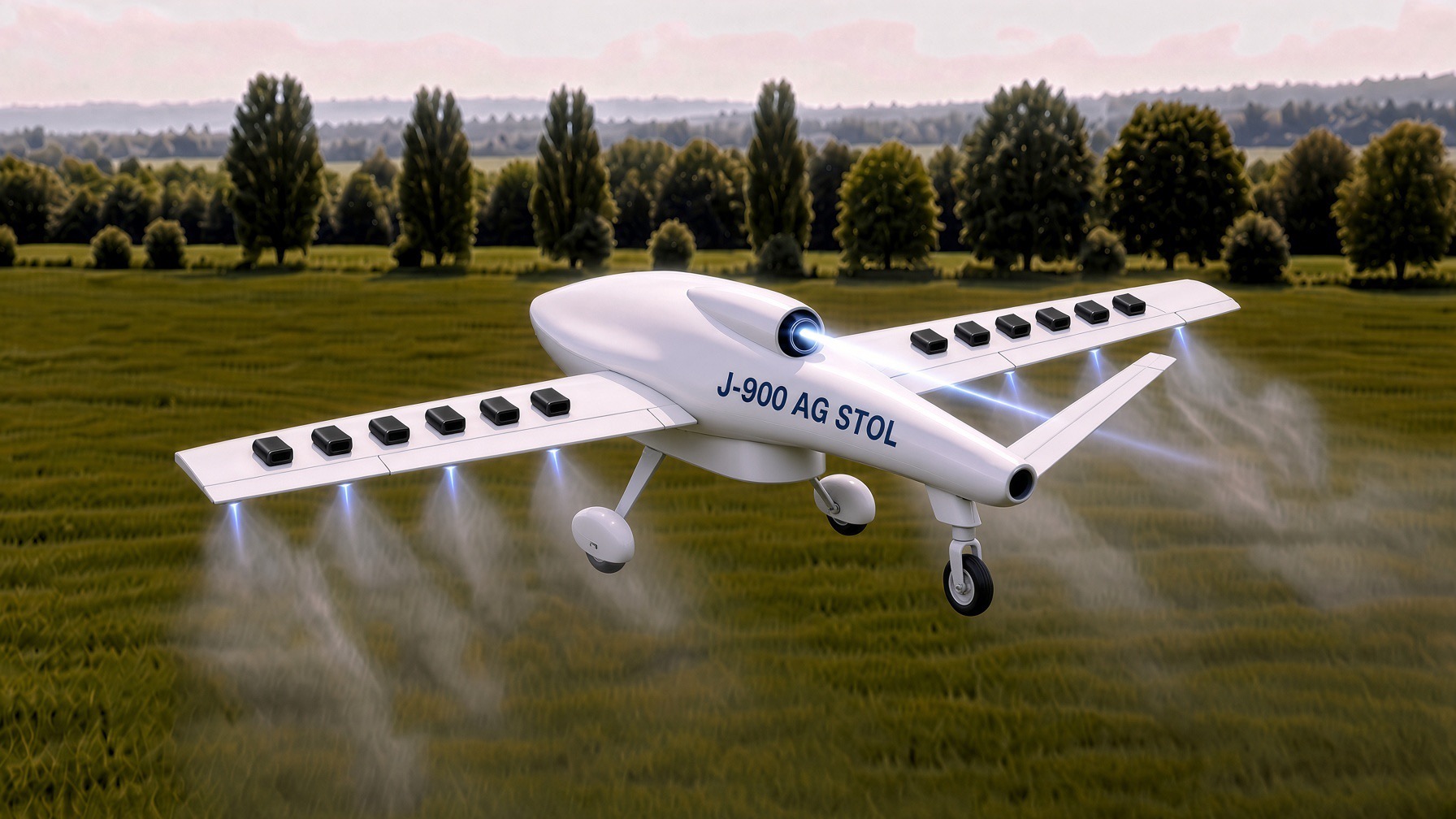 J-900 AG STOVL agricultural aircraft concept over a field